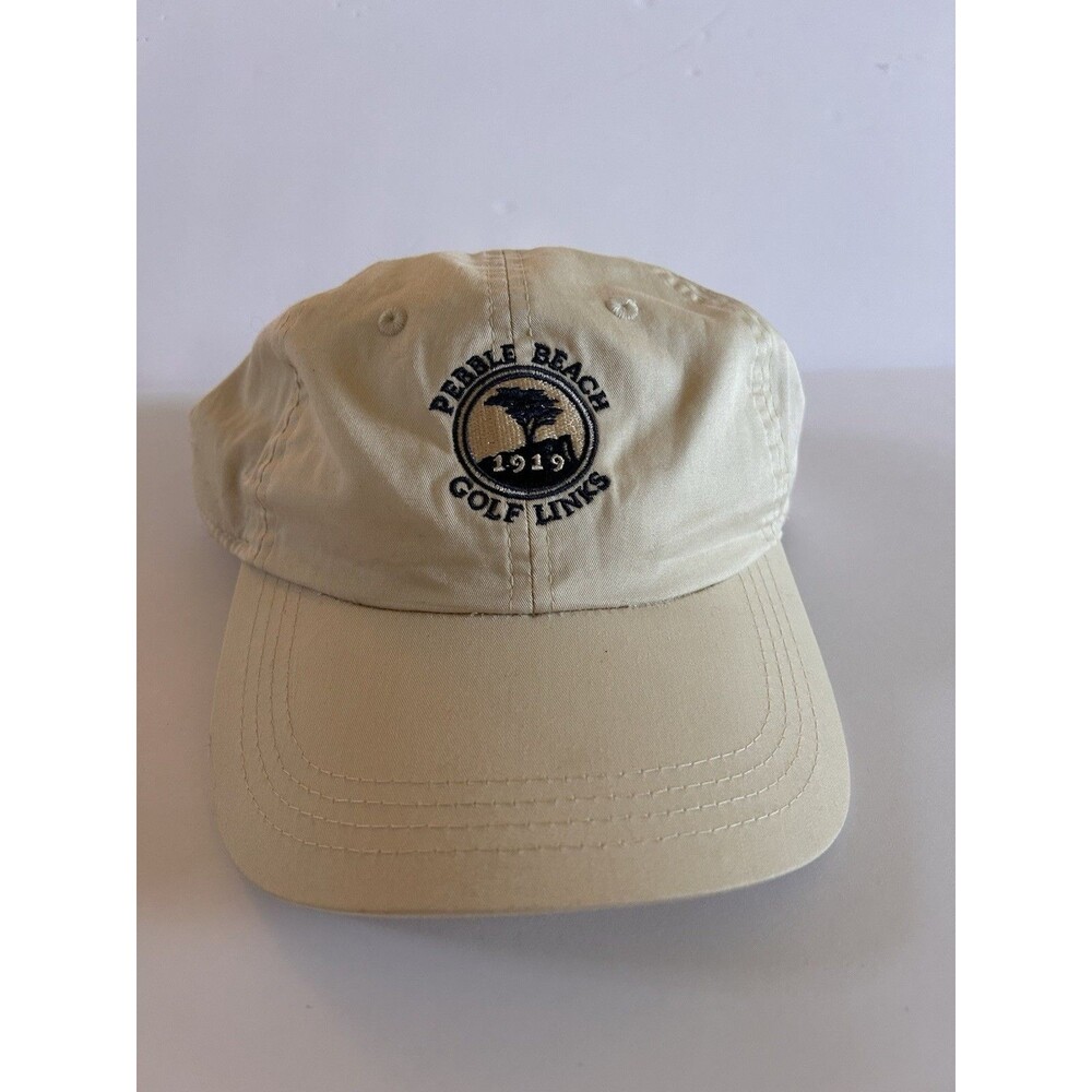 Pebble Beach Golf Links Hat Ahead Ball Cap Adjustable Cream Tan Vintage 1919